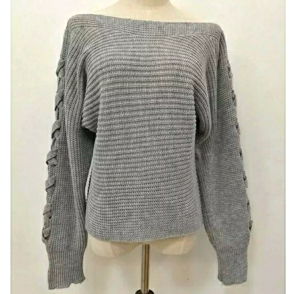 Sexy Knitted Lace Up Sweater Off Shoulder Style - Picture 4 of 8